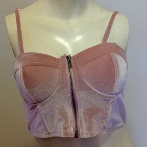 Pink Bustier Velour Crop Top